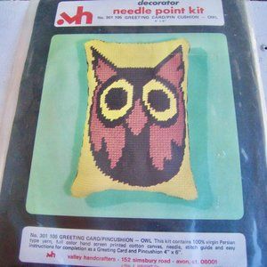 Vintage 70s Owl Needlepoint Kit MCM 4 x 6" Valley Handcrafters Made in the USA
